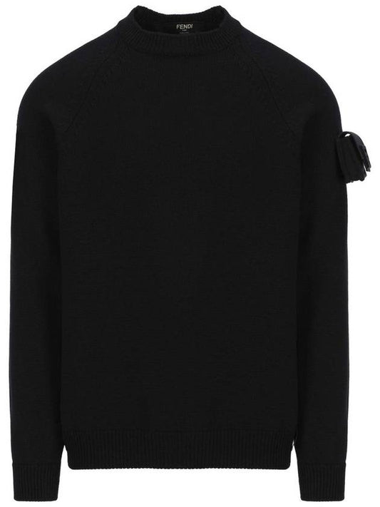 Men's Baguette Sleeve Wool Knit Top Black - FENDI - BALAAN 1