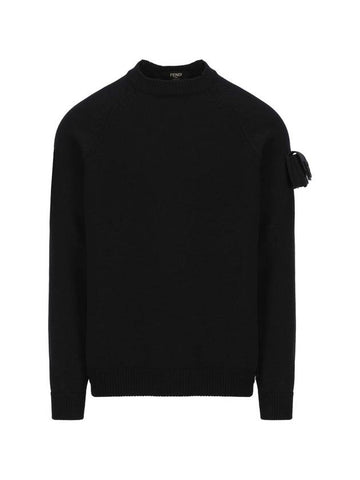 Men's Baguette Sleeve Wool Knit Top Black - FENDI - BALAAN 1