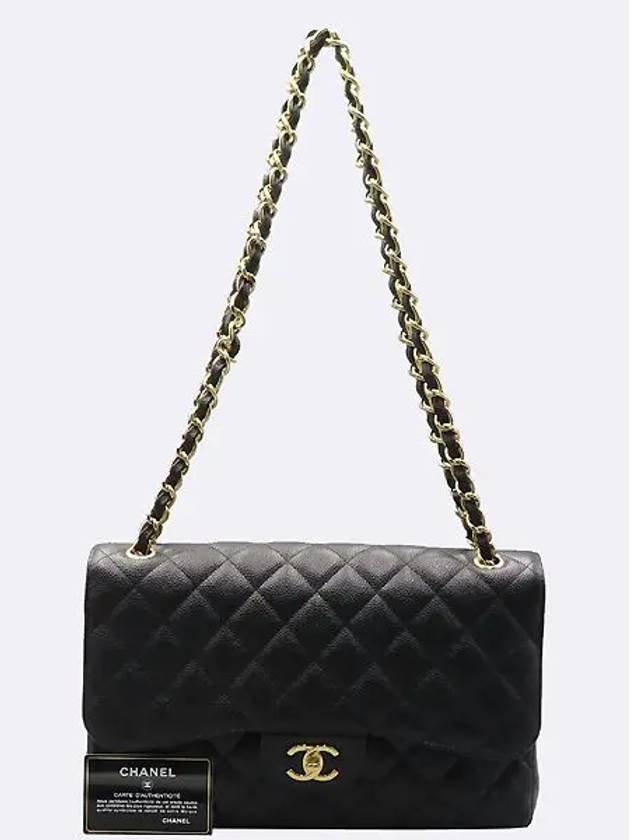 A58600 Black Caviar Skin Classic Jumbo Large L Size Gold Chain Flap Shoulder Bag - CHANEL - BALAAN 1