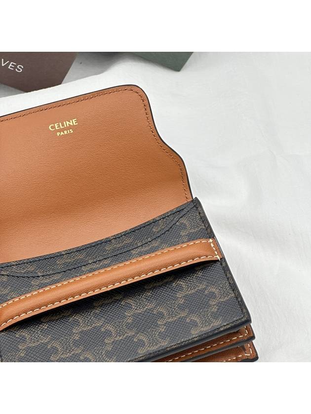 Triomphe Canvas Strap Business Card Half Wallet Tan - CELINE - BALAAN 7