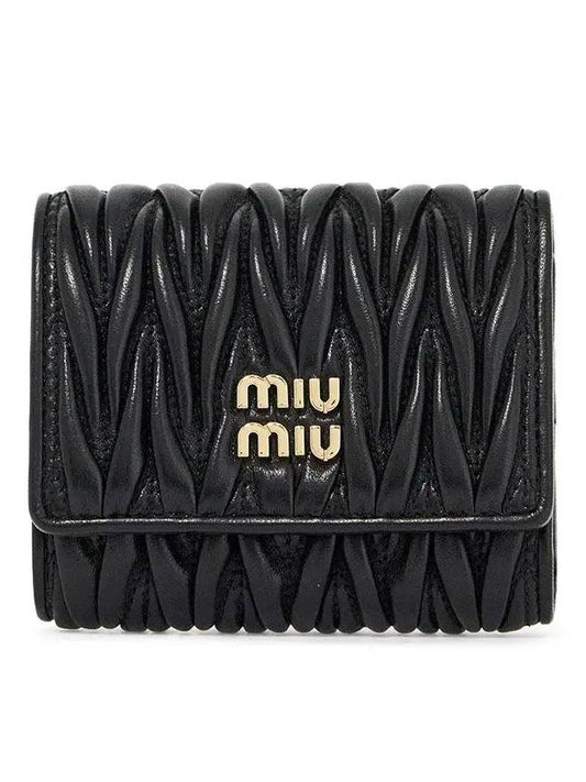 Matelasse Logo Nappa Leather Half Wallet Black - MIU MIU - BALAAN 2