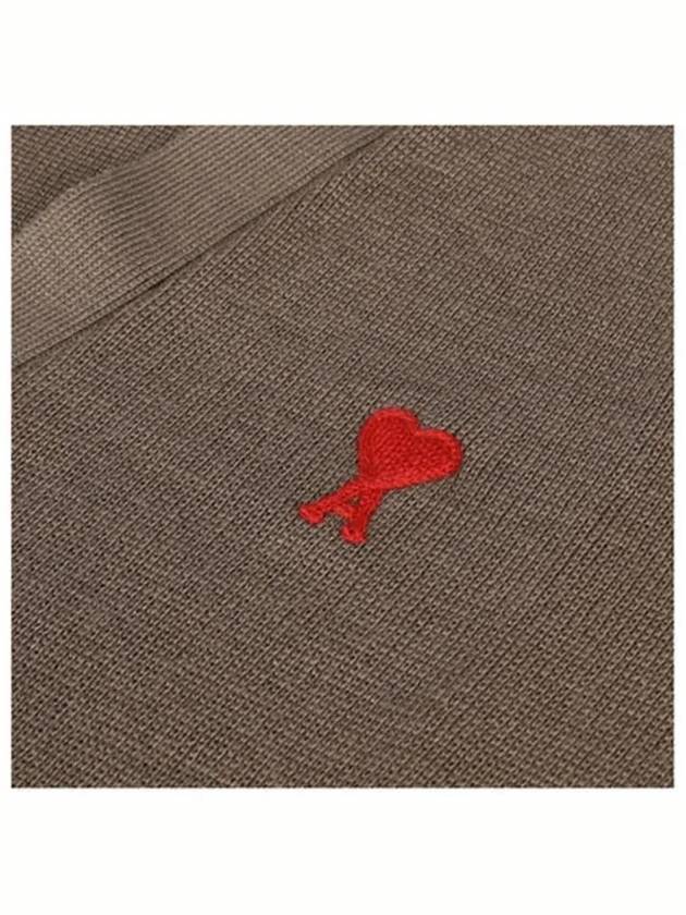 Small Heart Logo Wool Cardigan Beige - AMI - BALAAN.