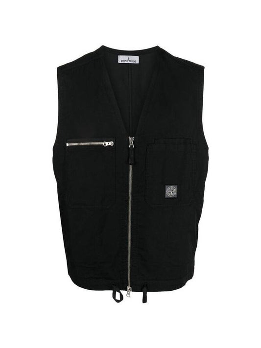 Cupro Cotton Twill TC Logo Patch Vest Black - STONE ISLAND - BALAAN 1