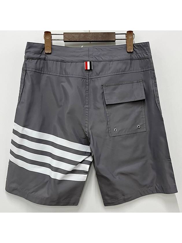 Men's Diagonal Drawstring Waist Board Swim Shorts Mid Grey - THOM BROWNE - BALAAN 3