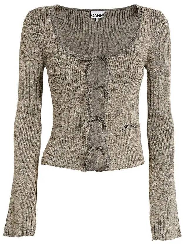 Sparkle Rib Tie Band Lurex Polyester Blouse Grey - GANNI - BALAAN 3