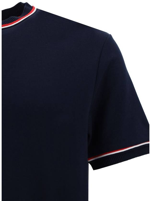 RWB Trimmed Cotton Short Sleeve T-Shirt Navy - THOM BROWNE - BALAAN 4