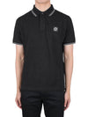 Men's Embroidered Logo Stretch Cotton Polo Shirt Black - STONE ISLAND - BALAAN 3