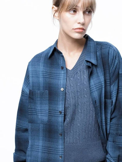 For Women W243SH01BL Loose Fit Flannel Check Shirt Blue - CHANCE'S NOI - BALAAN 2