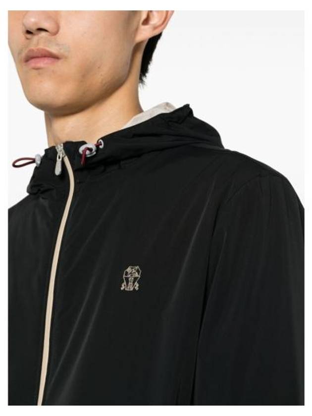 Embroidered Logo Zip-up Hoodie Black - BRUNELLO CUCINELLI - BALAAN 6