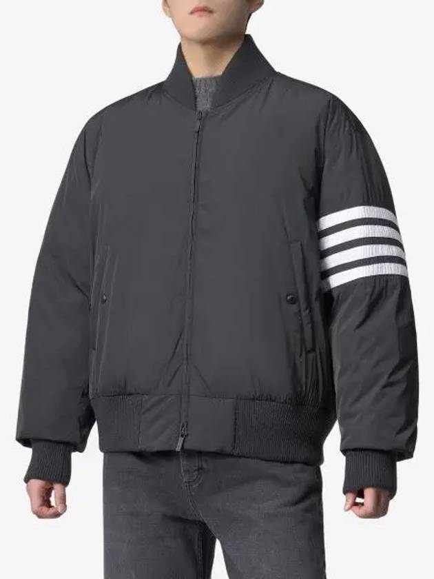 Poly Twill 4-Bar Oversized Knit Down Bomber Jacket Charcoal - THOM BROWNE - BALAAN 2