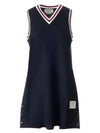 Women's Classic Pique Stripe V-Neck Cotton Tennis Dress Navy - THOM BROWNE - BALAAN 2