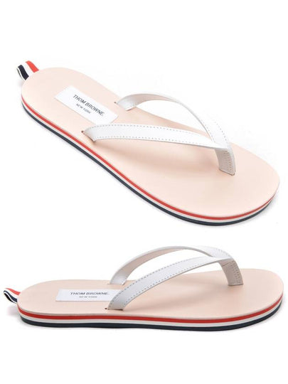 Men's Three Stripes Leather Flip Flops White - THOM BROWNE - BALAAN 2