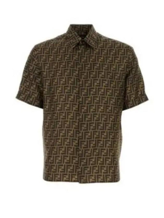 Men's FF Motif Silk Short Sleeve Shirt Brown - FENDI - BALAAN 2