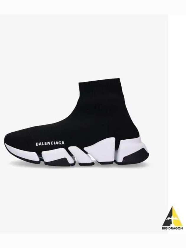 Women's Speed 2.0 Trainer Black Knit White Sole High Top Sneakers Black - BALENCIAGA - BALAAN 2