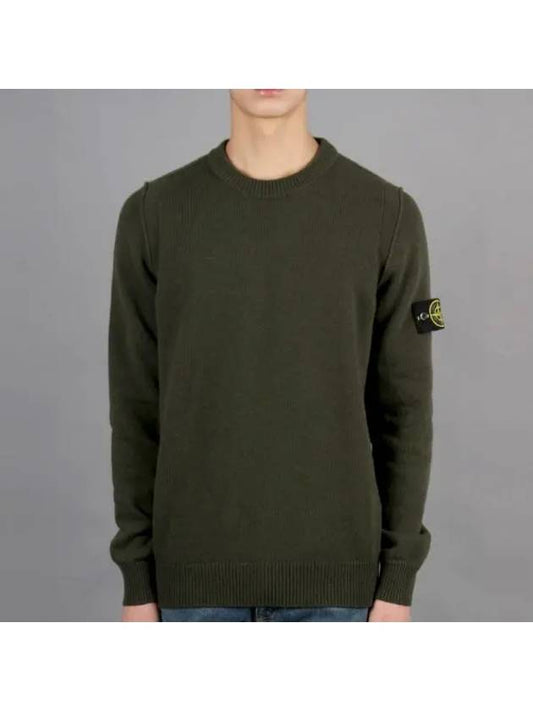 Logo Patch Crew Neck Wool Knit Top Khaiki - STONE ISLAND - BALAAN 2