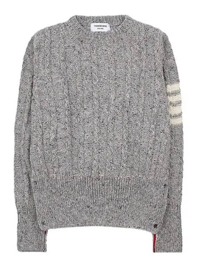 Donegal Twist Cable 4-Bar Classic Crewneck Knit Top Light Grey - THOM BROWNE - BALAAN 2