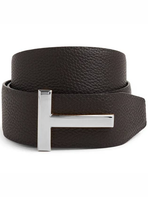 Men's T Logo Reversible Leather Belt Brown - TOM FORD - BALAAN 2