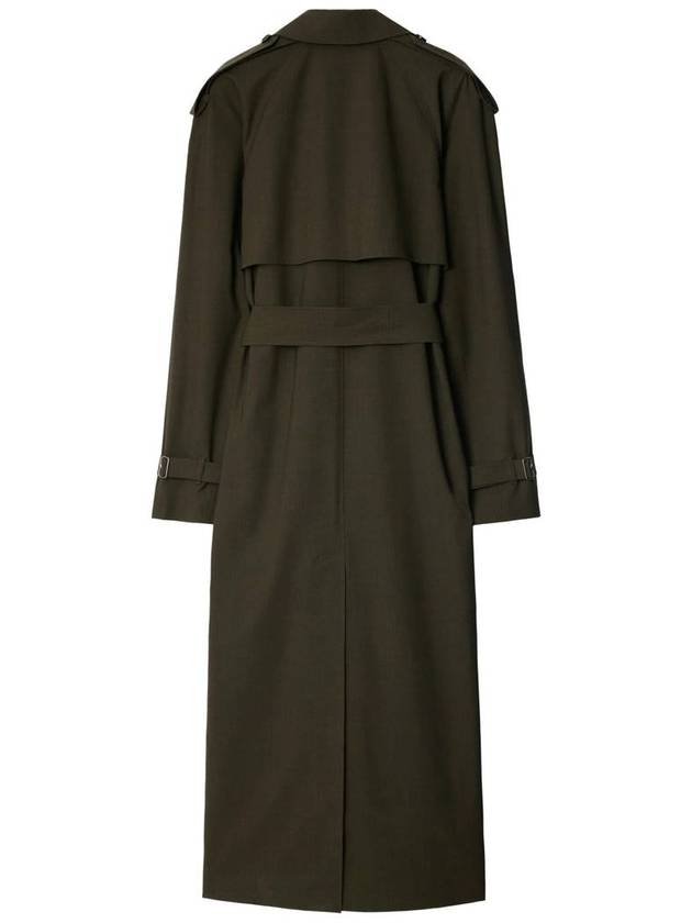 Double-Breasted Stretch Wool Trench Coat Military - BURBERRY - BALAAN 4