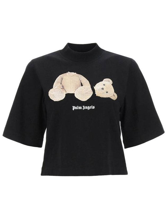 Bear Crop T-Shirt Black - PALM ANGELS - BALAAN.