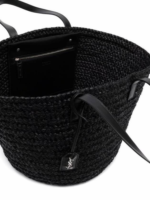 Raffia Pannier Tote Bag Black - SAINT LAURENT - BALAAN 4