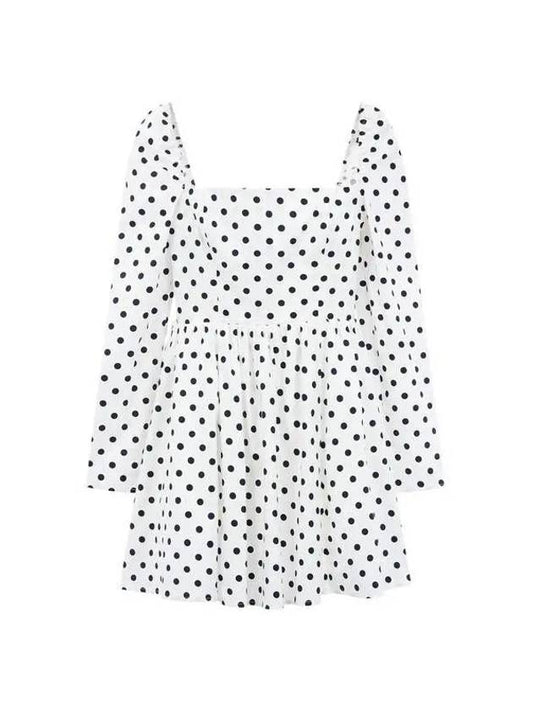 Square neck dot pattern dress Parmida white 271499 - REFORMATION - BALAAN 1