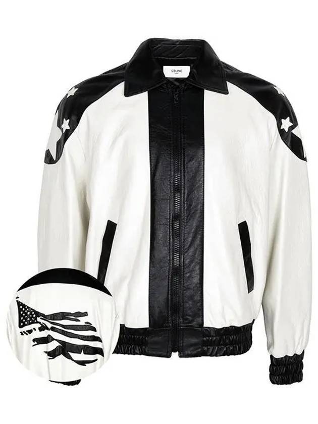 Loose Flag Teddy Lambskin Bomber Jacket Black White - CELINE - BALAAN 2