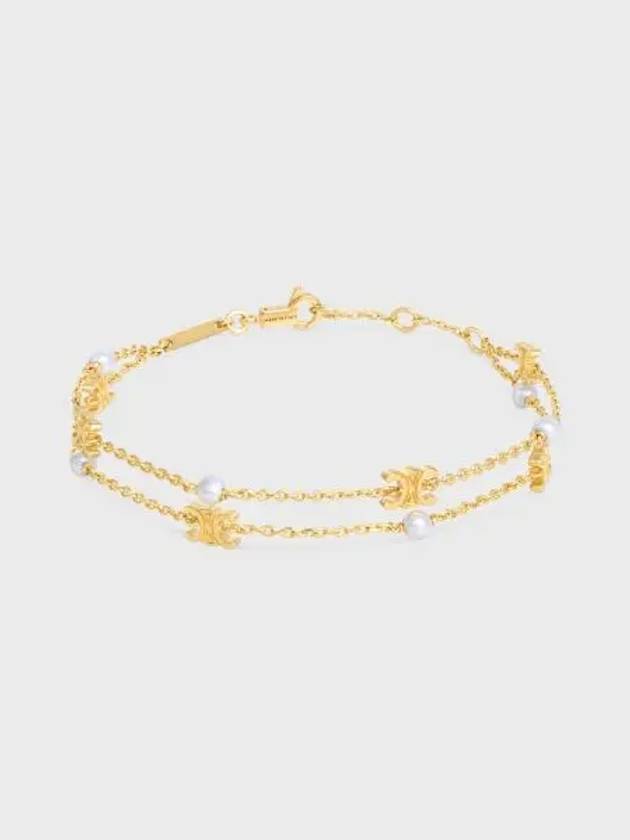 Triomphe Logo Pearl Double Bracelet Gold - CELINE - BALAAN 2