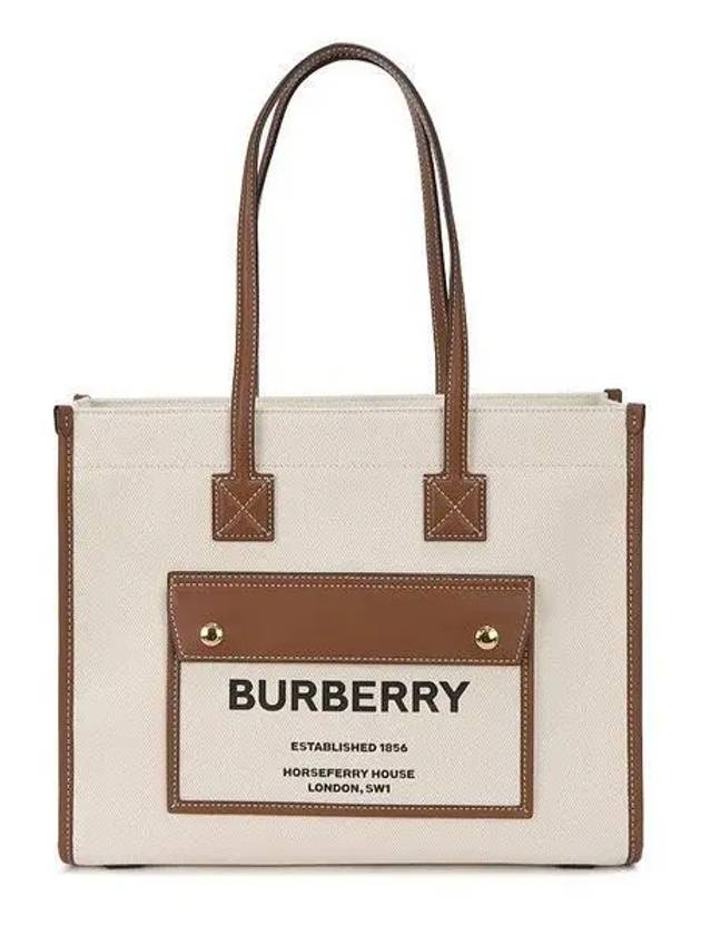 Freya Small Canvas Leather Tote Bag Natural Tan - BURBERRY - BALAAN 2