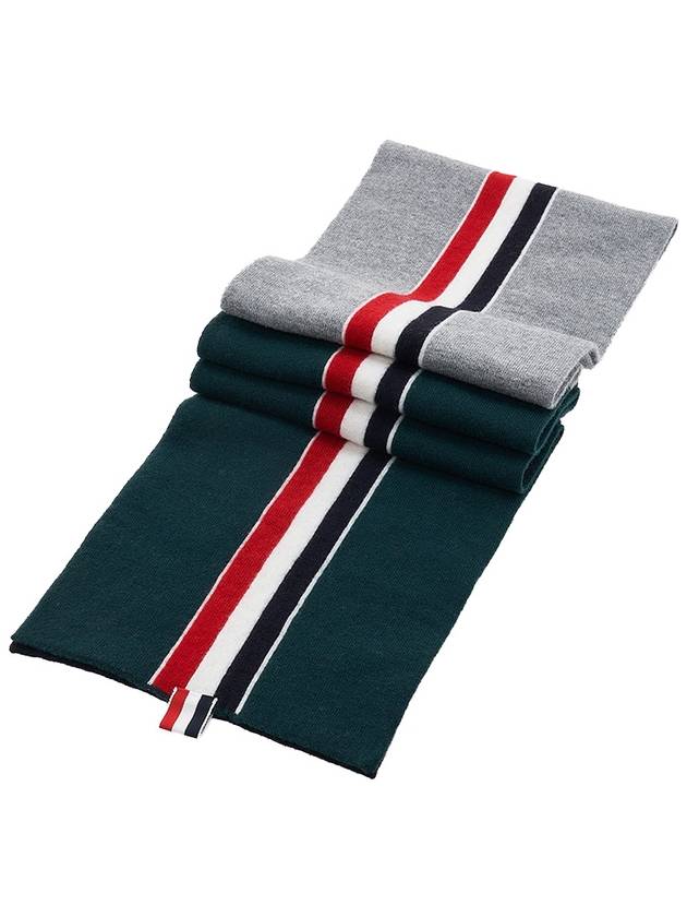 Tri-color Detail Virgin Wool Knit Scarf - THOM BROWNE - BALAAN 4