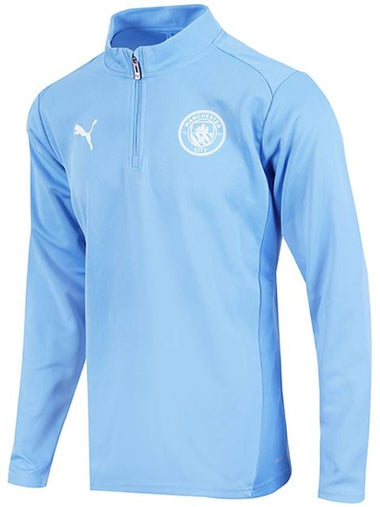 Manchester City Essentials 1/4 Zip Up Long Sleeve T-Shirt Blue - PUMA - BALAAN 1