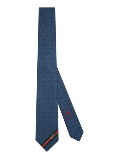 Double G Horsebit Jacquard Slim Silk Necktie  Blue - GUCCI - BALAAN 2