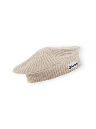 Logo Rib Edge Wool Beret Sand - GANNI - BALAAN 2