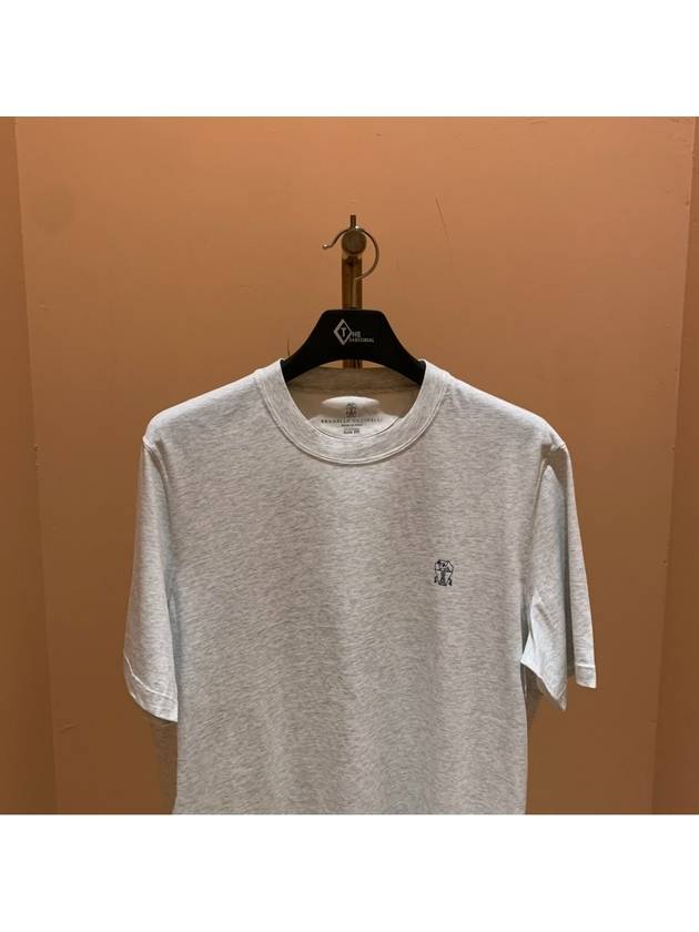 Logo Print Short Sleeve T-Shirt Grey - BRUNELLO CUCINELLI - BALAAN 3