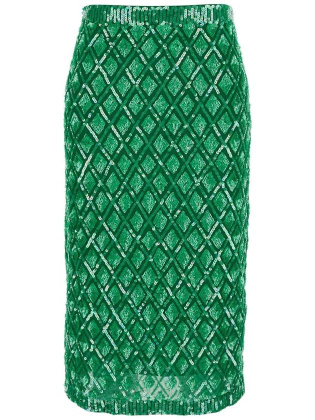 Green Skirt With All-Over Applied Sequins And Geometric Motif In Tech Fabric Woman - P.A.R.O.S.H. - BALAAN 1