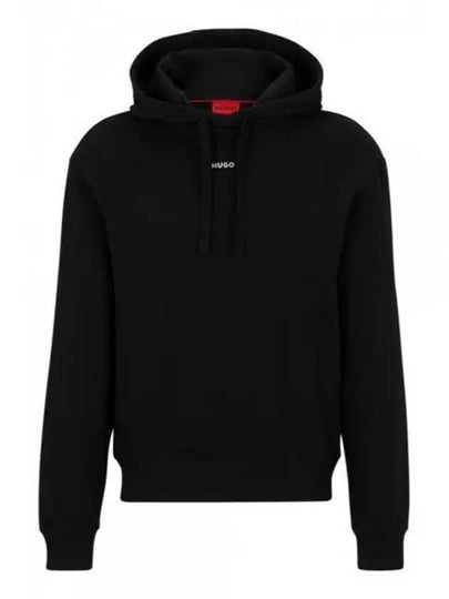 Contrast Logo Relaxed Fit Cotton Hoodie Black - HUGO BOSS - BALAAN 2