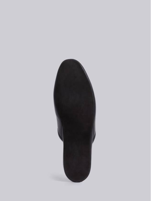 Pebbled Grosgrain Tab Leather Slippers Black - THOM BROWNE - BALAAN 4