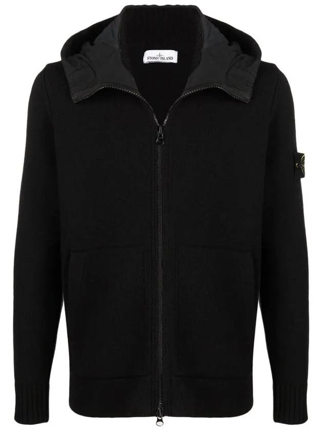 Waffen Patch Knit Zip Up Hoodie Black - STONE ISLAND - BALAAN 2