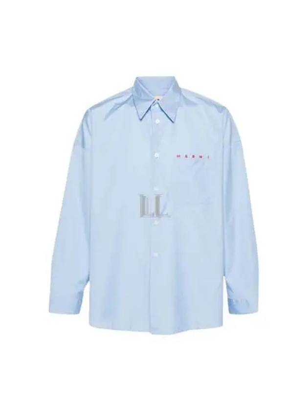 Logo Print Cotton Long Sleeve Shirt Light Blue - MARNI - BALAAN 2