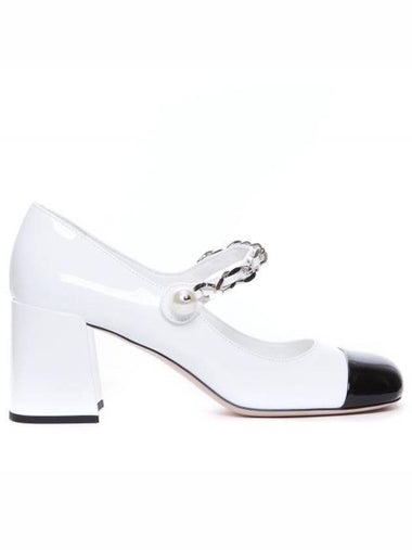 Metal Chain Patent Leather Pumps White - MIU MIU - BALAAN 1