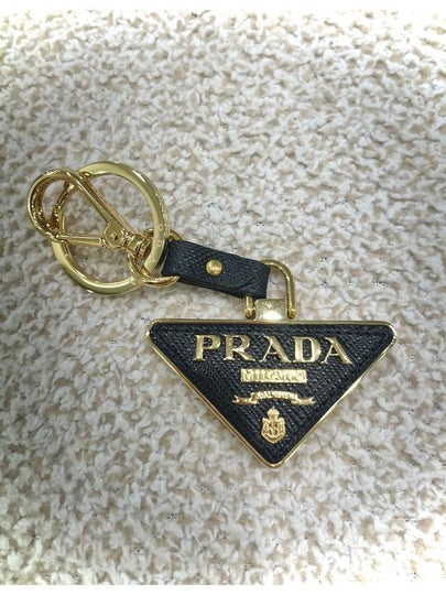 Saffiano Leather Triangle Logo Key Holder Black - PRADA - BALAAN 2