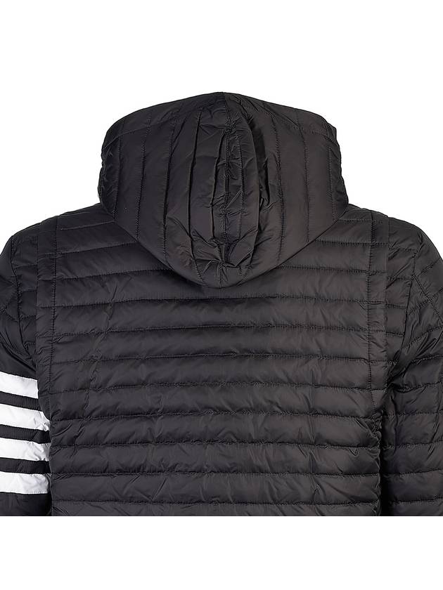 Matte Nylon 4-Bar Stripe Downfill Quilted Hoodie Padding Black - THOM BROWNE - BALAAN 6