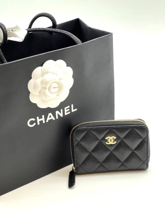 Classic Zipped Coin Purse Grained Calfskin & Gold Black - CHANEL - BALAAN 3