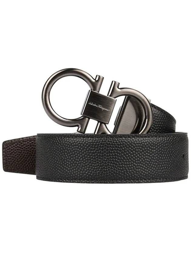 Gancini Reversible Adjustable Calfskin Leather Belt Black Chocolate - SALVATORE FERRAGAMO - BALAAN 2