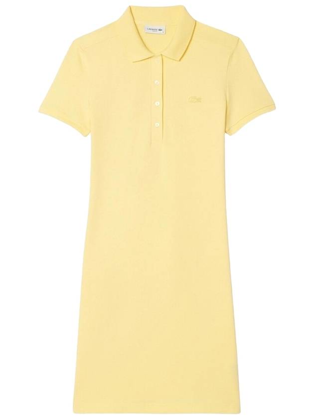 Women's Slim Fit Stretch Cotton Pique Polo Short Dress Yellow - LACOSTE - BALAAN 2