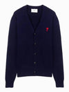 Small Heart Logo Wool Cardigan Navy - AMI - BALAAN 2