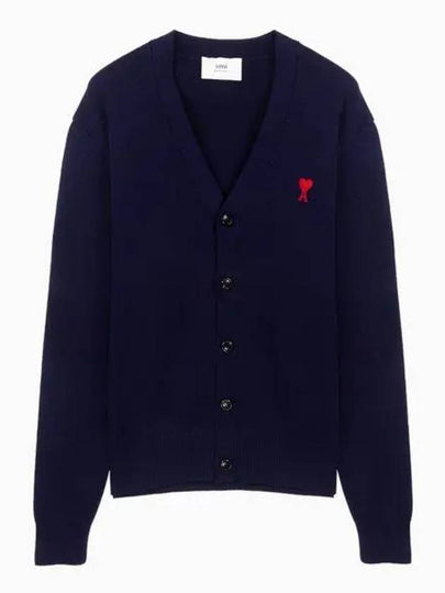 Small Heart Logo Wool Cardigan Navy - AMI - BALAAN 2