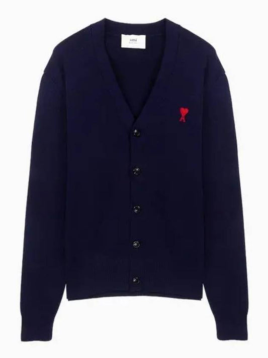 Small Heart Logo Wool Cardigan Navy - AMI - BALAAN 2