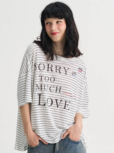 Stripe Linen Loosefit Half Sleeve T Shirt White - SORRY TOO MUCH LOVE - BALAAN 1