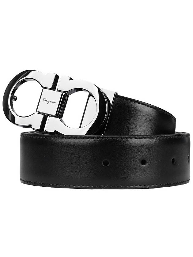 Double Gancini Reversible Leather Belt Black Auburn - SALVATORE FERRAGAMO - BALAAN 3