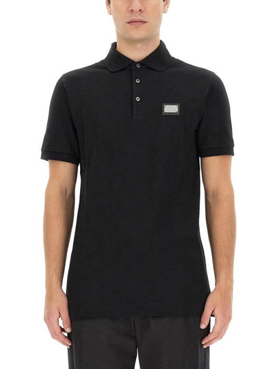 Men's Logo Plaque Cotton PK Shirt Black - DOLCE&GABBANA - BALAAN 2